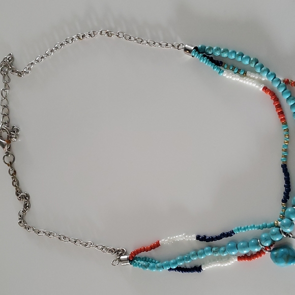 Boutique Silver Tone Beaded Accent Multi Strand Fashion Necklace - Picture 5 of 6